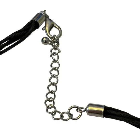 Drop Pendant Necklace Antiqued Metal Design Embossed Black‎ Multi-strand Cord - Picture 6 of 16